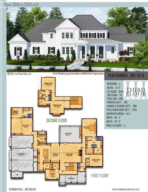 $1600.00 House Plan 9 sets 4000 Sq Ft House Plans, House Plans 2 Story, 3d Floor Plans, Modern Floor Plans, House Plans One Story, Open Concept Floor Plans, Open Dining Room, 3d Floor, Craftsman Style House Plans