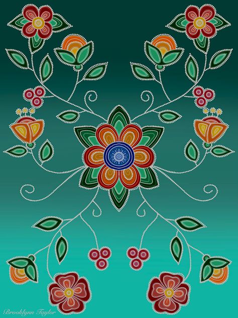 Ojibwe style floral art Indigenous Woodland Art, Ojibwe Floral Design Patterns, Ojibwe Dreamcatcher, Native American Art Pattern, Ojibwe Floral Design, Ojibwe Art, Ojibwe Floral, Native American Art Projects, Stairs Bathroom