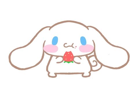 Cinnamoroll Eating A Strawberry 🍓 Cinnamoroll Eating, Cinnamon Roll From Hello Kitty, Pink Cheeks, Kitty Drawing, Hello Kitty Drawing, Background Ideas, Friends Characters, Sanrio Wallpaper, Hello Kitty Iphone Wallpaper