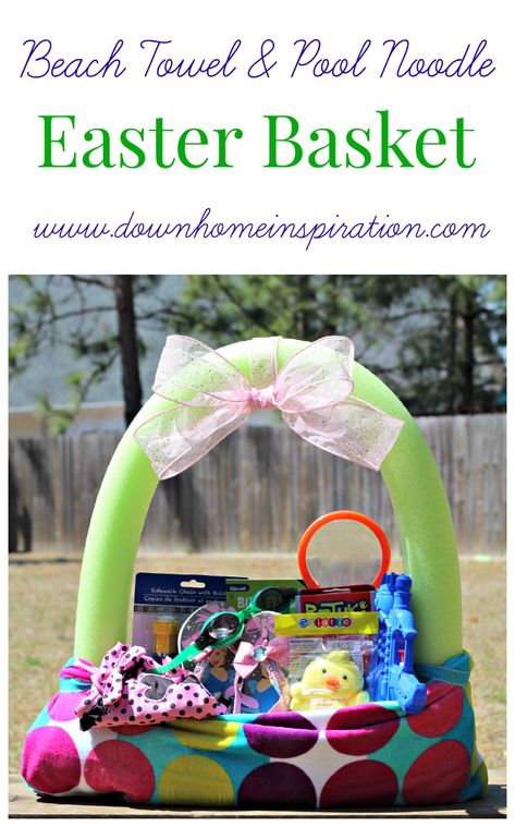 Make a fun and unique Easter basket out of a beach towel and pool noodle. Beach Towel Easter Basket, Towel Easter Baskets, Easter Basket Alternatives, Easter Basket Themes, Unique Easter Baskets, Fun Easter Baskets, Creative Easter Baskets, Smart School House, Easter Basket Ideas