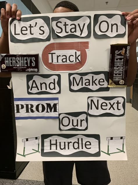 Track Sadies Proposal, Hurdle Promposal, Track Hoco Posters, Promposal Ideas Track And Field, Puzzle Promposal, Track Prom Proposal Ideas, Track Themed Promposal, Track Promposals, Track Homecoming Proposal