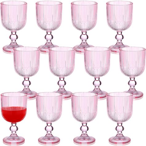 PRICES MAY VARY. Value Glassware Set: you will receive 12 packs of pink glass goblet with good craftsmanship, sufficient quantity to meet your daily use and replacement needs; You can share it with your family and friends; It can give you a different kind of drinking experience Vertical Bar Textured Design: these solid color glass goblets are pink with a vertical bar textured design on the outside of the glass, making them easy to hold; The stemmed glasses will add a touch of elegance to your di Pink Drinking Glasses, Wedding Bars, Soda Juice, Pink Wine Glasses, Glassware Vintage, Vintage Drinking Glasses, Pink Glassware, Vintage Wine Glasses, Glassware Drinking