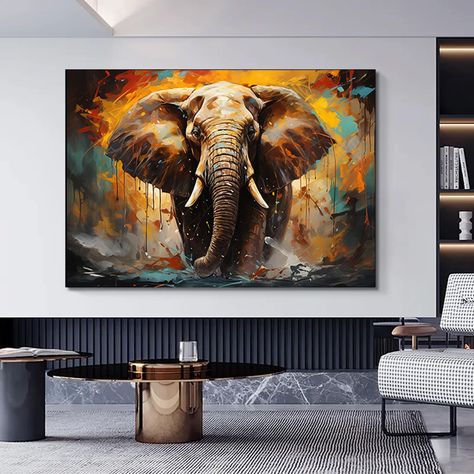 Elephant Canvas Painting, Elephant Painting Canvas, Elephant Wall Decor, Baby Elefant, Elephant Canvas, Colorful Elephant, Elephant Wall Art, Grand Art Mural, Modern Oil Painting