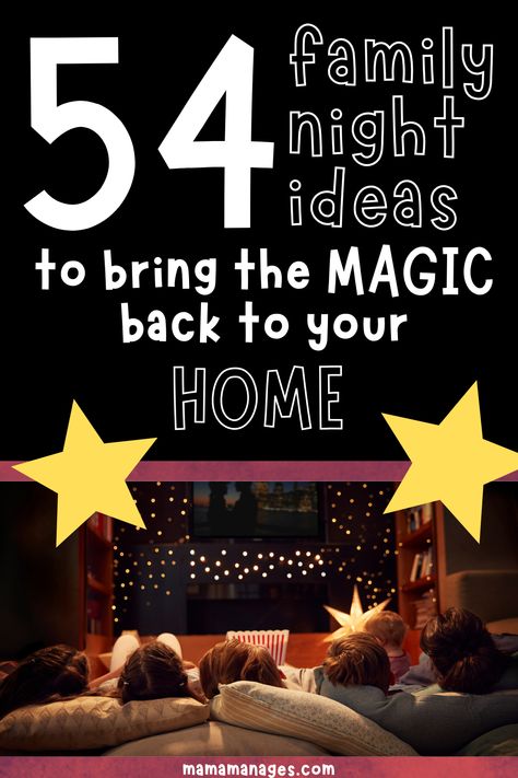 These family night ideas will bring the magic back to your home! If you've started feeling like no one is loving each other well, it's time to spice up your family nights and start putting them on the calendar. This list makes family bonding easy! Family Themed Nights, Family Fun Nights At Home, Fun Ideas For Family Night, Fun Family Time Ideas, Cheap Family Night Ideas, Activities For Family Night, Monthly Family Calendar, Friday Family Night Ideas, Fun At Home Family Activities