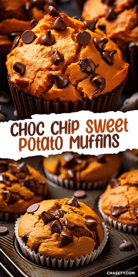 Pumpkin Chocolate Chip Muffin Recipe, Healthy Pumpkin Dessert, Sweet Potato Chocolate, Bread Pumpkin, Sweet Potato Muffins, Pumpkin Chocolate Chip Muffins, Bread Easy, Cheese Pumpkin, Pumpkin Chocolate Chip