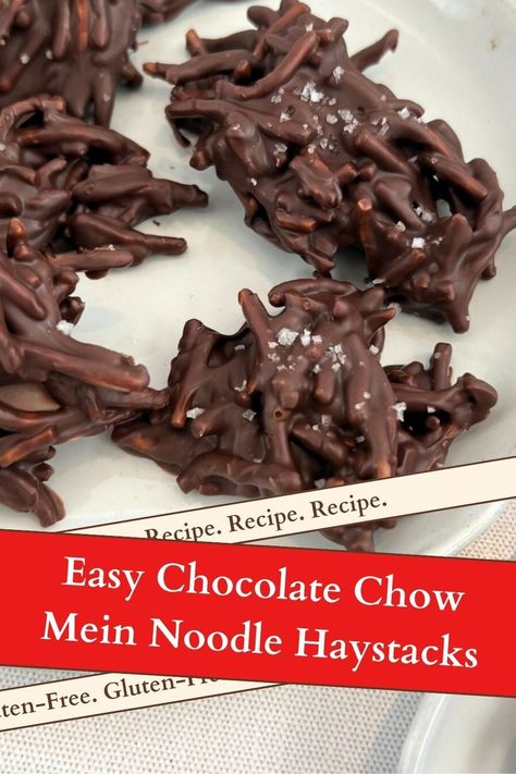 This Chocolate Chow Mein Noodle Cookies No Bake Recipe is a crunchy, chocolatey sweet blend that is perfect for munching! Whip up a batch for your next party or gift these chocolate haystacks to friends and neighbors for a delicious treat. The perfect no-bake dessert that is gluten-free. Chocolate Peanut Butter Haystacks, Peanut Butter Haystacks Recipe, Chow Mein Noodle Cookies, Peanut Butter Haystacks, Chocolate Haystacks, Haystacks Recipe, Chow Mein, Peanut Butter Chips, Homemade Candies