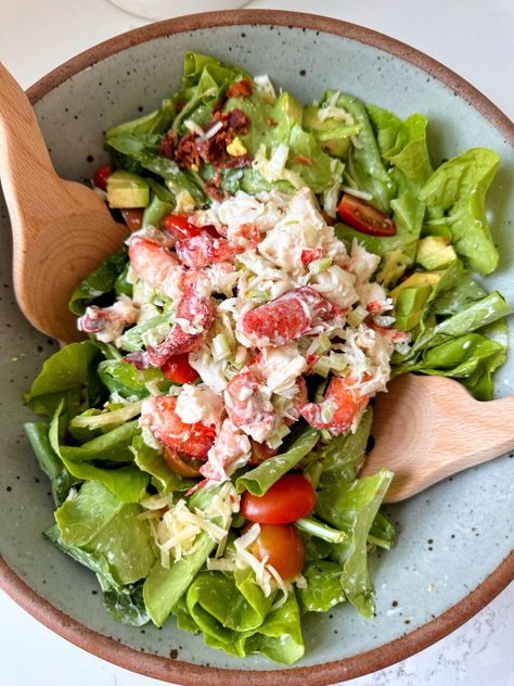 Duryea's Lobster Cobb Salad Recipe - rachLmansfield Crab Cobb Salad, Seafood Cobb Salad, Lobster Cobb Salad, Salad Cobb, Strawberry Feta, Gf Meals, Cobb Salad Recipe, Lobster Salad, Super Salads