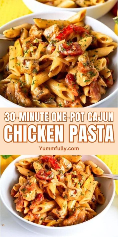 This is an all-in-one-pot recipe. You don’t even have to cook the pasta in a different pot. You brown the chicken, make the sauce, and cook the pasta in the same pot. Juicy chicken and tender pasta are bathed in a creamy Cajun sauce that’s bursting with flavor! Simple Chicken Pasta, Recipes Using Pasta, Cajun Chicken Pasta Recipes, Chicken Pasta Bake, One Pot Pasta Recipes, Simple Chicken, Cajun Chicken Pasta, Best Pasta Recipes, Cajun Chicken