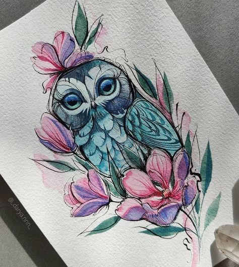 Owl Tattoo Drawings, Painting On Canvas For Beginners, Canvas For Beginners, Seni Cat Air, Desenho Tattoo, Art Painting Gallery, Simple Acrylic Paintings, Small Canvas Art, Watercolor Art Lessons