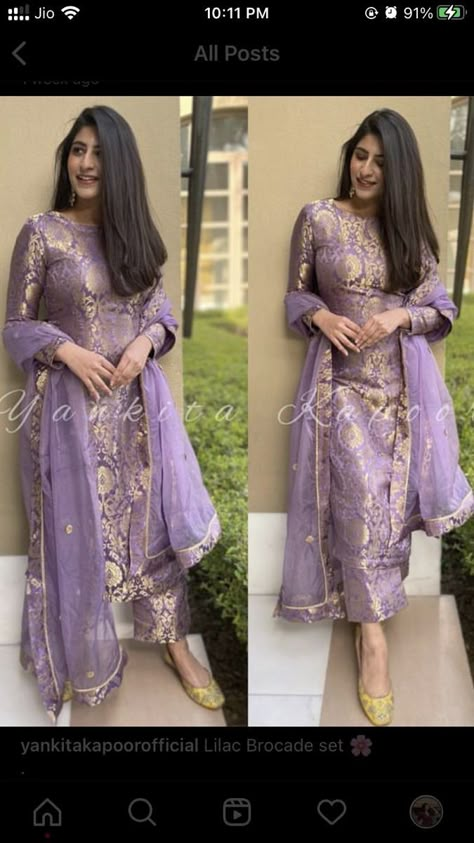 Long Kurti Suit Designs, Brocade Plazo Suits, Dresses With Banarasi Dupatta, Brocade Suits Design, Banaras Suits Designs, Dress From Banarasi Saree, Banaras Kurti Designs, Banarasi Garara Designs, Banaras Suit