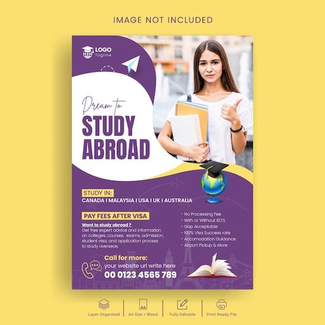 Study abroad flyer or university admissi... | Premium Vector #Freepik #vector #poster #higher-education #flyer-template #print-ready Educational Flyer Design, University Poster Design, Study Abroad Poster, Educational Flyer, University Poster, Education Flyer, About Study, College Flyer, Admissions Poster