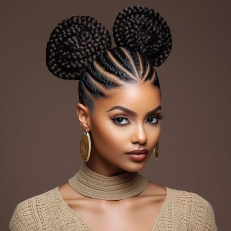 90 Braided Hairstyles: Weaving Elegance Style and Creativity Cute Braided Buns For Black Women, Hairstyle For Class Picture, Black Women Hair Styles Braids, African Queen Hairstyles, Crown Braids For Black Women, Caribbean Hairstyles, Ladies Hair Styles, Cornrow Bun, Female Hair Styles