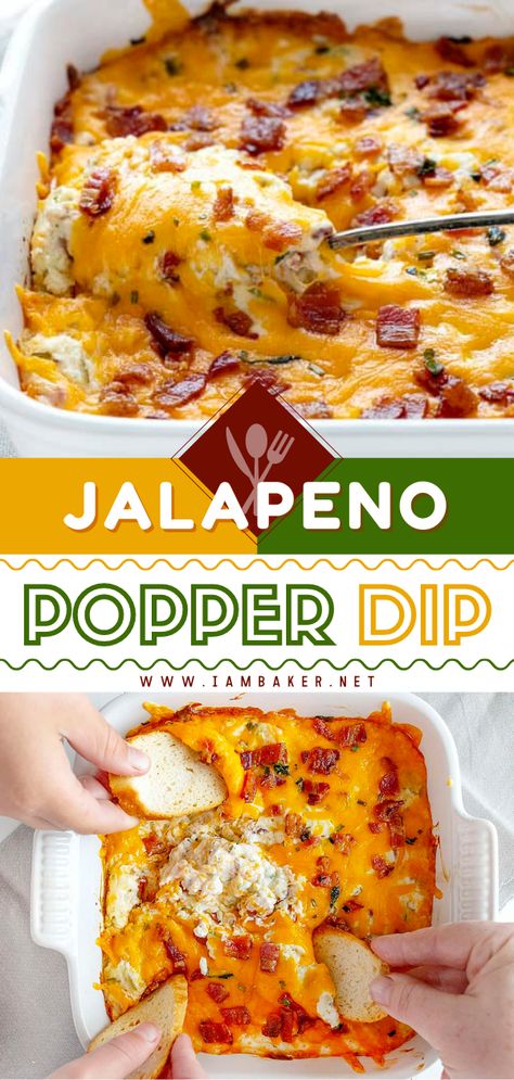 Jalapeno Popper Dip Recipe, Recipe With Bacon, Easy Food Recipes, Jalapeno Popper Dip, Chili Cheese Dips, Popper Dip, Spicy Dip, Popular Appetizers, Bacon And Cheese