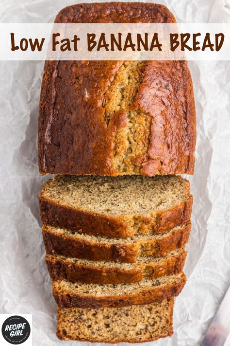 Low Fat Banana Bread recipe from RecipeGirl.com Low Fat Banana Bread, Flavorful Chicken Breast Recipes, Most Pinned Recipes, Viral Recipes, School Meals, Bread Maker Recipes, Sweet Chicken, Healthier Desserts, Breaking Bread