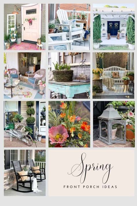 Small Porch Styling For Spring - Create a welcoming porch even on a small scale with pretty spring plants, colorful flowers and wreaths. Small Front Stoop Ideas, Small Porch Ideas On A Budget, Front Stoop Ideas, Stoop Ideas, Decorating With Baskets, Spring Porch Ideas, Spring Front Porch Decor, Small Porch Ideas, Spring Front Porch Ideas