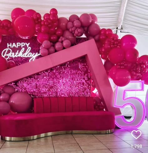 Balloon With Fringe, Pink Glam Party Decor, 35th Birthday Decor, All Pink Party Theme, Hot Pink Backdrop, Barbie Backdrop, Barbie Theme Party, Pink Birthday Party, Barbie Theme