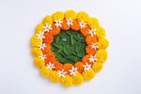 Premium Photo | Marigold flower rangoli design for diwali festival Rangoli With Marigold Flowers, Marigold Rangoli Design, Flower Rangoli Designs Ideas Beautiful, Marigold Rangoli, Simple Flower Rangoli Diwali, Flower Rangoli Designs Simple, Marigold Flower Rangoli, Small Flower Rangoli, Diwali Flowers