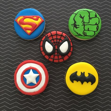 Avengers Cookies, Spiderman Cookies, Superman Birthday Party, Superhero Cookies, Marvel Birthday Party, Princess Cookies, Avenger Birthday Party, Avengers Birthday, Sugar Cookie Designs