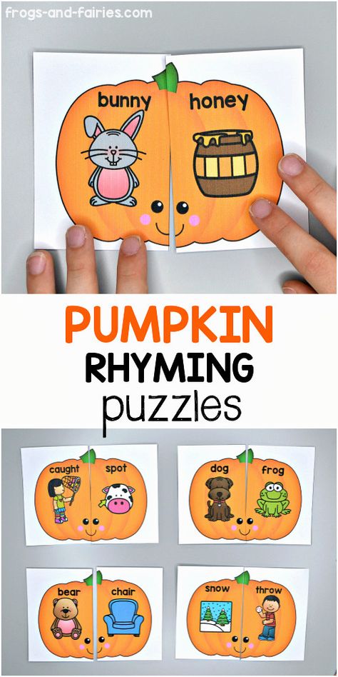 Pumpkin Rhyming, Fall Rhyming, Rhyming Activities Kindergarten, Rhyming Practice, Lesson Objectives, Pumpkin Centers, Pumpkins Kindergarten, Literacy Activities Kindergarten, Early Literacy Activities