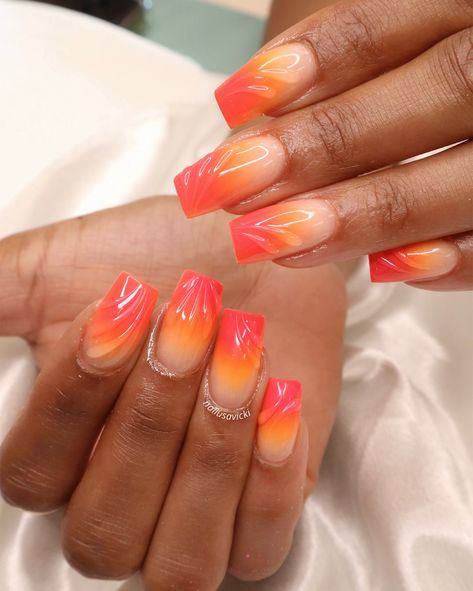 Sunset Inspired Nails, Birthday Vacay, Hoco Nails, Sunset Nails, Sunset Vibes, Drip Nails, Acrylic Nails Coffin, Nail Art Galleries, Nails Coffin