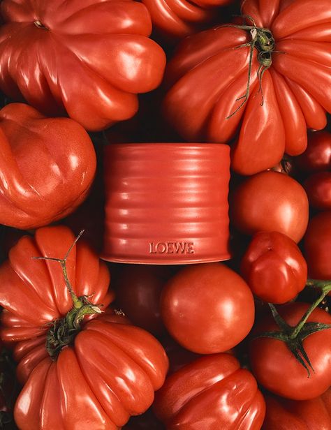 A Bounty of Tomato-Scented Products Brings ‘Tomato Girl Summer’ Into the Home | Vogue Ketchup Food Photography, Unique Product Photography, Tomato Photography, Chips Lays, Tomato Candle, Vine Fruit, Tomato Vine, Dinner Party Summer, Plakat Design