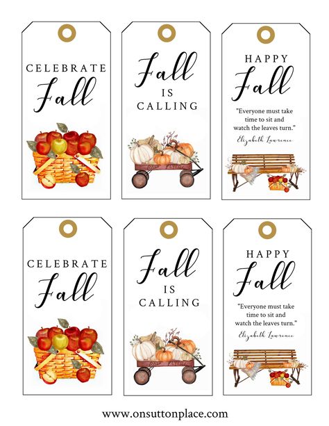 Fall Gift Tags, Fall Tags, Free Fall Printables, Free Printable Tags, Printable Gift Tags, Sutton Place, Free Printable Art, Free Gift Tags, Fall Printables