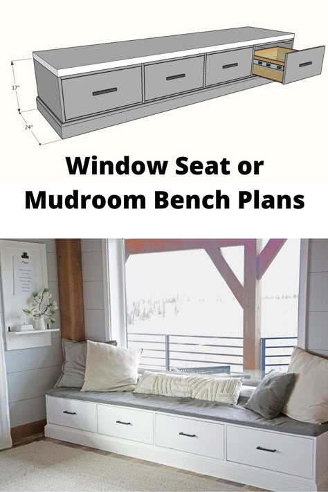 Diy Storage Bench With Drawers, Window Seat With Drawers, Window Bench Seat With Storage, Window Seat Storage Bench, Bench Seat With Storage, Sunroom Remodel, Bench Window, Diy Window Seat, Window Bench Seat