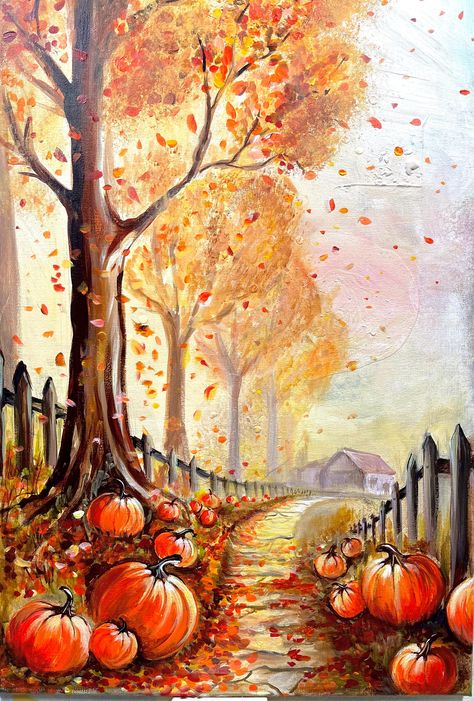 Beautiful acrylic artwork  Harvest - Autumn- Thanksgiving perfect gift  Will be great in any room !  Pumpkin fairytale for your home ❤️ Thanksgiving Acrylic Paintings, Thanksgiving Canvas Painting Ideas, Thanksgiving Painting Ideas, Halloween Acrylic Painting Ideas, Thanksgiving Paintings, Pumpkin Acrylic Painting, Pumpkin Patch Painting, Fall Acrylic Painting, Thanksgiving Artwork