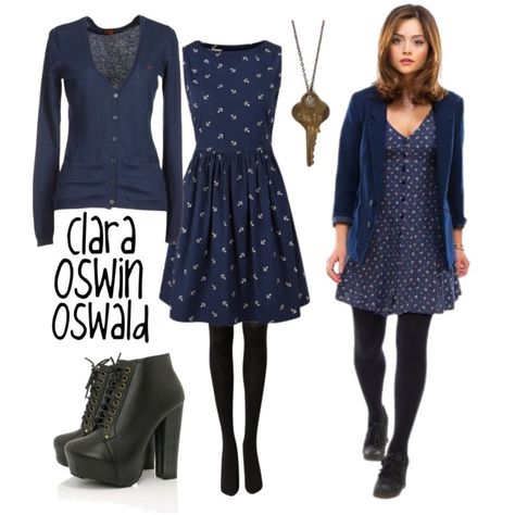 Clara Oswin Oswald by brieweasley on Polyvore featuring Louche, SUN68, Witchery and The Giving Keys Doctor Who Clara Outfits, Doctor Who Companions Outfits, Clara Oswald Clothes, Clara Oswin Oswald, Doctor Who Outfits, Oswin Oswald, Doctor Who Cosplay, Cutest Outfits, Fitness Shirts