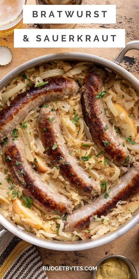 German Bratwurst, Fall Slow Cooker, Fall Slow Cooker Recipes, Bratwurst Recipes, German Sausage, Sauerkraut Recipes, Bratwurst, Slow Cooking, Sausage Recipes