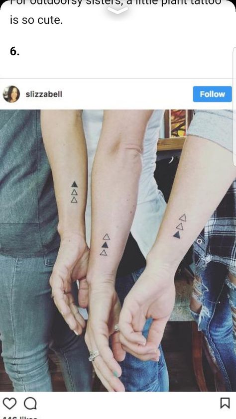 Three Sister Tattoos, Group Tattoos, Sisters Tattoo, Matching Sister Tattoos, Triangle Tattoos, Sibling Tattoos, Tattoo Zeichnungen, Bff Tattoos, Friendship Tattoos