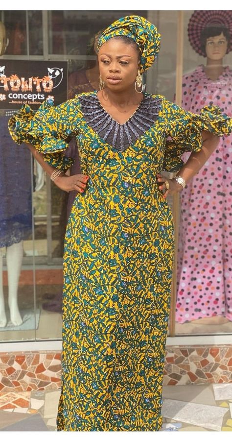 Ankara Gowns For Plus Size Women, Gowns For Plus Size, Gowns For Plus Size Women, African Maxi Dress Ankara, Women Gown, Flared Dresses, African Attire Dresses, Traditional African Clothing, African Fabric Dress