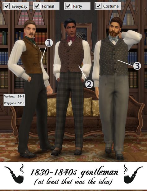 1800s Men, Sims 4 Hair Male, Sims 4 Decades Challenge, Sims Medieval, Gentleman Outfit, Sims4 Clothes, Victorian Clothing, Sims 4 Cas, Sims 4 Game