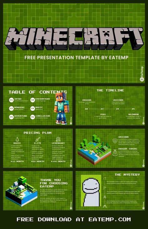 Minecraft 13 Minecraft Graphic Design, Minecraft Slide, Slide Presentation Design, Ppt Ideas, Ppt Theme, Free Ppt Template, Templates Powerpoint, Presentation Slides Design, Fun Fonts