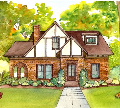 Watercolor House Painting, Home Watercolor, Watercolor House Portrait, Vibrant Home, Cartoon House, Watercolor Architecture, House Sketch, Ink And Watercolor, Architecture Concept Drawings