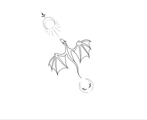 Dragon With Stars Tattoo, Simple Wyvern Tattoo, Dragon Outline Tattoo Simple, Dragon Sun Tattoo, Dragon With Moon Tattoo, Dragon Tattoo Line, Dragon Tattoo Designs Simple, Delicate Dragon Tattoo, Moon Dragon Tattoo