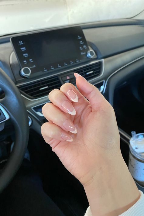 Cream French tip nails with almond shaping French Tip Nails Cream, Creme French Tip Nails, Cream French Tip Nails, Cream French Tip, Cream French Tips Nails, Soft French Nails, Cream Colored Nails, Elegant French Nails, Ivory Nails