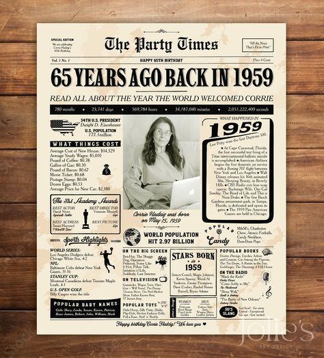 Printable Newspaper, 60th Birthday Poster, Newspaper Photo, 95 Birthday, Anniversary Sign, 35th Birthday, 65th Birthday, Cadeau Photo, Collage Poster