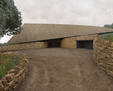 The driveway at our Para 79 project, Lilley Brook Architectural Roof Design, Rural Modern House, Farm Architecture Design, Wall House Design, Native Architecture, Section Drawing Architecture, Grand Designs Houses, Layered Architecture, Modern Barn House