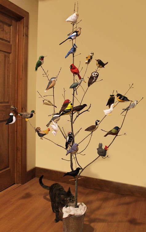 Free Felt Patterns, Tovad Ull, Felt Birds Ornaments, Bird Crafts, Wool Projects, Felt Birds, Felt Patterns, Bird Tree, Bird Ornaments