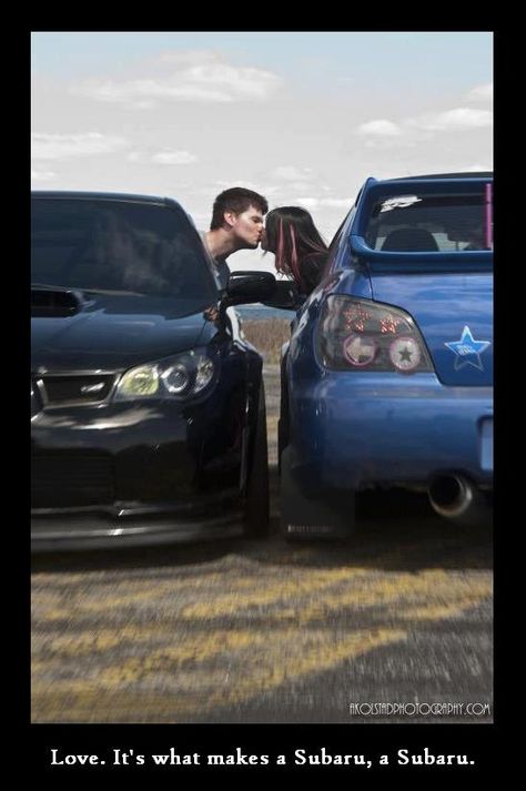 Love. It's what makes a Subaru, a Subaru.-one day austynn and i will own two awesome Subarus like these ones and we will need a picture like this :) Subaru Accessories, Car Couple, Super Images, Website Names, Subaru Cars, Car Memes, Subaru Crosstrek, Car Goals, Window Tint