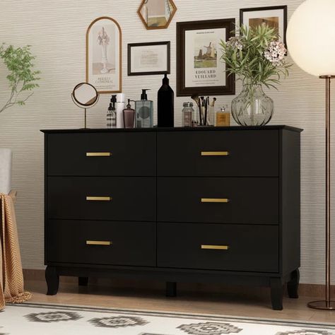 Modern Black Sideboard, Dresser Black, Black Dresser, Black Dressers, Drawers Bedroom, Wide Dresser, Black Sideboard, Dresser Drawer, Room Stuff