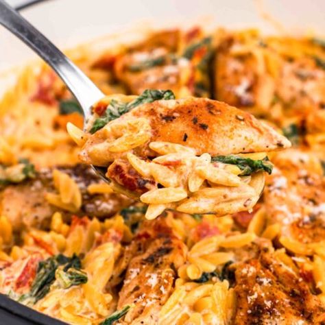 Creamy Sun-Dried Tomato Chicken Orzo - All Nutritious Tomato Chicken Orzo, High Protein Pasta Recipes, Chicken Orzo Pasta, Creamy Orzo Pasta, Protein Pasta Recipes, Sundried Tomato Chicken, Creamy Orzo, Chicken Pasta Dishes, Tomato Chicken