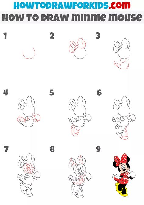 How To Draw Mickey And Minnie, Step By Step Minnie Mouse Drawing, Minnie Mouse Drawing Easy Step By Step, How To Draw Minnie Mouse Easy, Minnie Mouse Chalk Art, How To Draw Mickey Mouse Easy, Mickey Mouse Drawing Easy Step By Step, How To Draw Minnie Mouse Step By Step, How To Draw Minnie Mouse