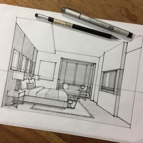 Architecture Drawing Art Buildings, One Point Perspective Room, Interior Design For Beginners, Perspective Room, Interior Architecture Sketch, Interior Design Sketchbook, Architecture Drawing Sketchbooks, Furniture Design Sketches, Perspective Drawing Architecture