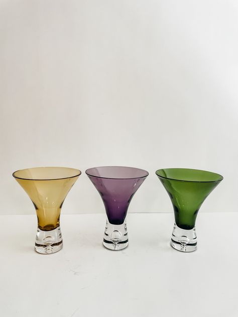 Jewel Tone Martini Glass Multi Color Set of 3 Stemless Liquor Shot Glasses Bubble Art Deco Hand Crafted Barware Home Bar MCM by TownAndCulture on Etsy Mid Century Modern Wedding, Liquor Shots, Bubble Art, Art Deco Inspired, Inspiration Art, Entertaining Guests, Shot Glasses, Martini Glass, Jewel Tones