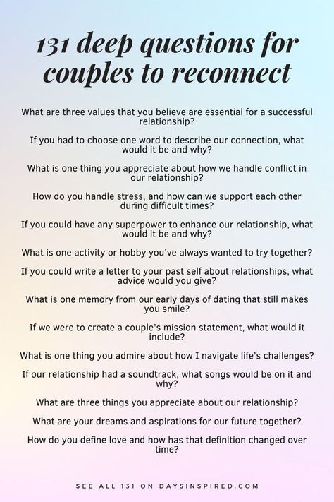 130+ deep questions for reconnect Deep Questions For Couples, Fun Relationship Questions, Deep Conversation Topics, Questions For Couples, Intimate Questions, Relationship Lessons, Relationship Therapy, Relationship Advice Quotes, Fun Questions To Ask