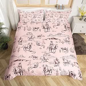 Feelyou Kids Wild West Cowboy Bedding Set Twin Size Western Decor Duvet Cover for Boys Girls Teens Bedroom Decor Rodeo Cowboy Style Comforter Cover Set Pink Bedspread Cover with 1 Pillow Case Country Teen Bedroom, Brown Bedspread, Cowboy Bedding, Western Bed, Bedroom Decor White, Pink Bedspread, White Bedspread, Cowgirl Room, White Bedspreads