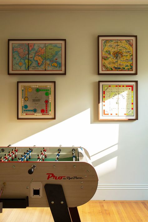 Use Games as Decor, Too Teenage Den Ideas, Family Games Room Ideas, Game Room Airbnb, Home Rec Room, Funky Game Room, Family Games Room, Bar And Game Room Ideas, Basement Bonus Room Ideas, Teen Garage Hangout