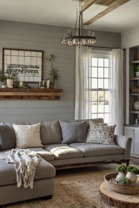 Discover the perfect blend of rustic charm and modern elegance in the upcoming trend of Modern Farmhouse decor for 2024. Explore the latest fusion of styles in this must-read article. #ad     #Colortrend #wallpaint2024  #color2024  #DIYpainting  ##DIYhomedecor  #Fixhome Modern Farmhouse Gray Walls, Industrial Farmhouse Living Room Sofas, Modern Farmhouse Living Room Furniture Ideas, Living Room Modern Farmhouse Decor, Modern Farmhouse Living Room Wall Color, Modern Farmhouse Interior Decor, Living Room Inspiration Modern Farmhouse, Modern Farmhouse With Color, 2024 Farmhouse Trends